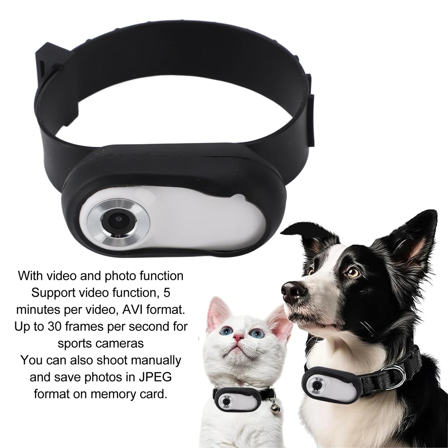 Pet Collar Camera for Videos and Photos HD 1080P 170° Wide Angle USB Rechargeable Adjustable Pet Camera Collar for Dogs Cats
