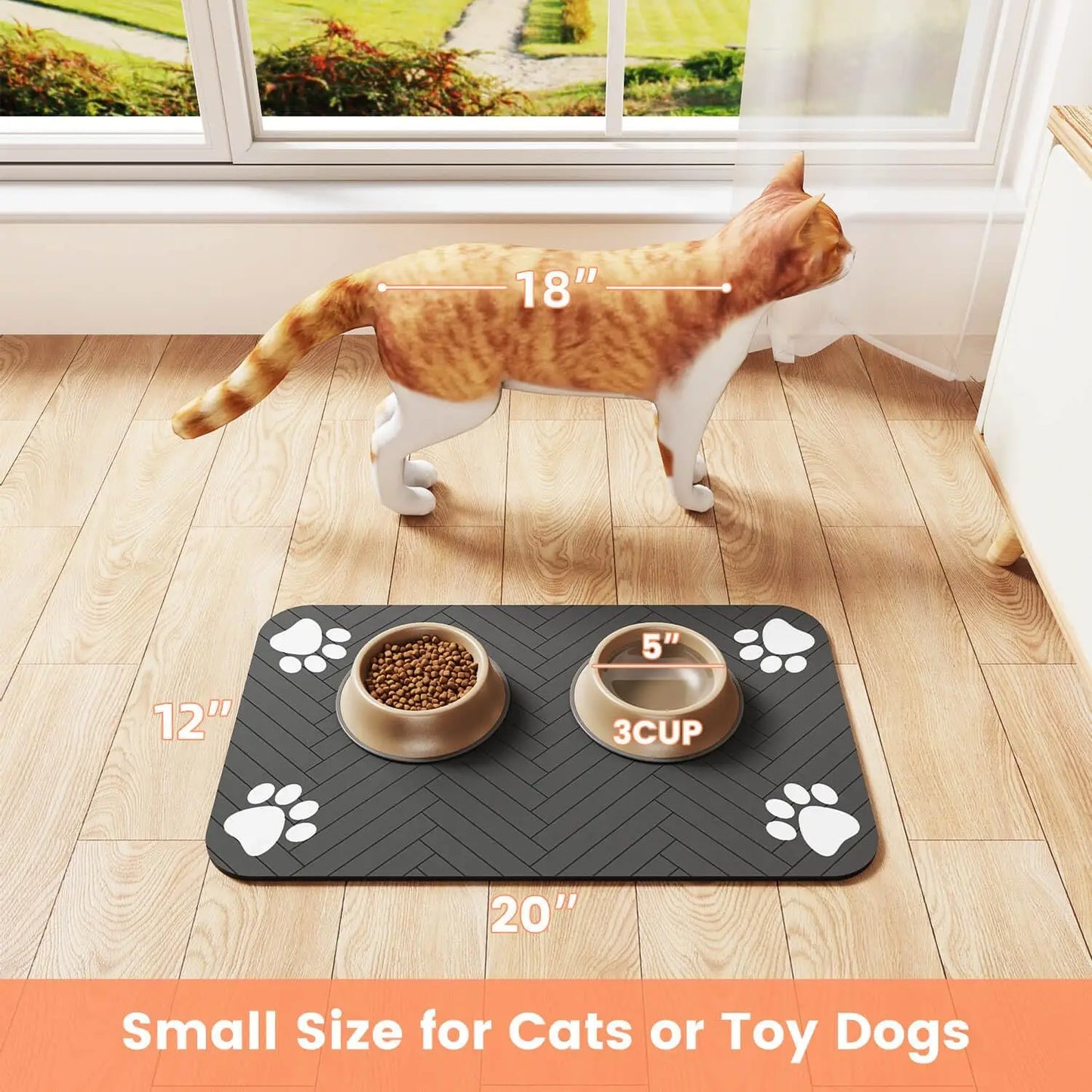 Pet Feeding Mat-Absorbent Pet Placemat for Food and Water Bowl with Waterproof Rubber Backing