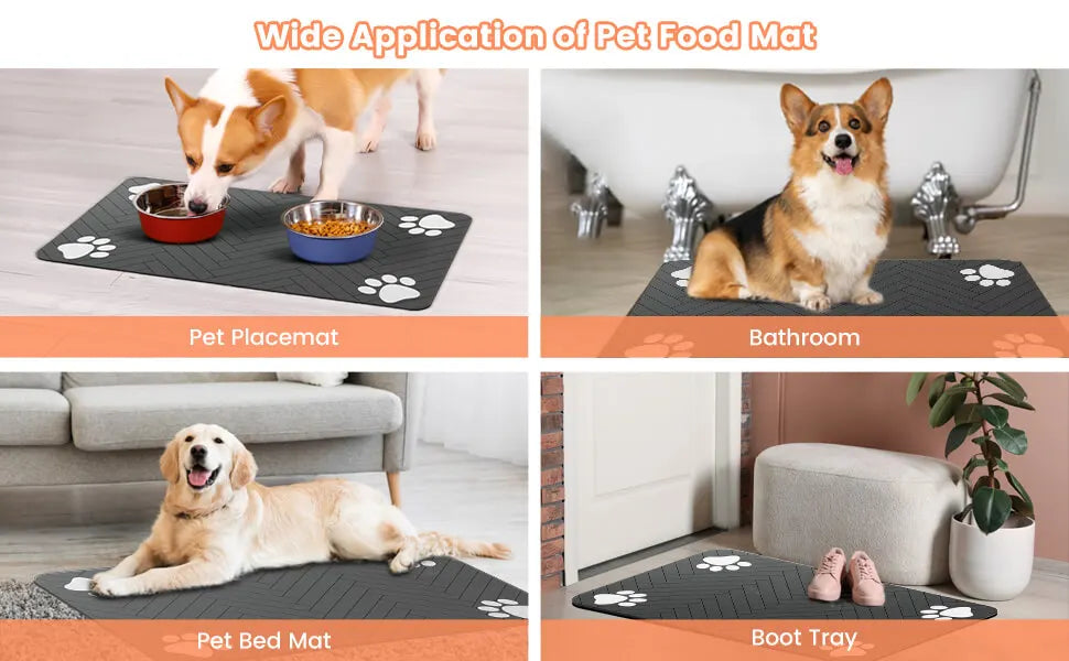 Pet Feeding Mat-Absorbent Pet Placemat for Food and Water Bowl with Waterproof Rubber Backing