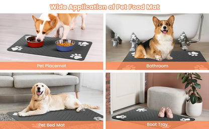 Pet Feeding Mat-Absorbent Pet Placemat for Food and Water Bowl with Waterproof Rubber Backing