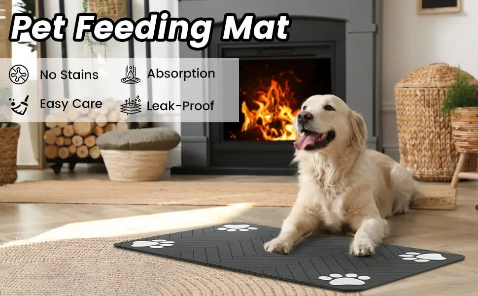 Pet Feeding Mat-Absorbent Pet Placemat for Food and Water Bowl with Waterproof Rubber Backing