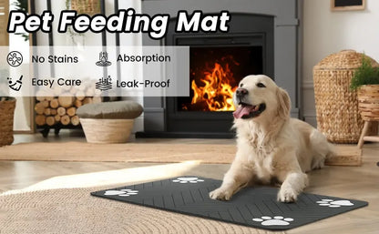 Pet Feeding Mat-Absorbent Pet Placemat for Food and Water Bowl with Waterproof Rubber Backing